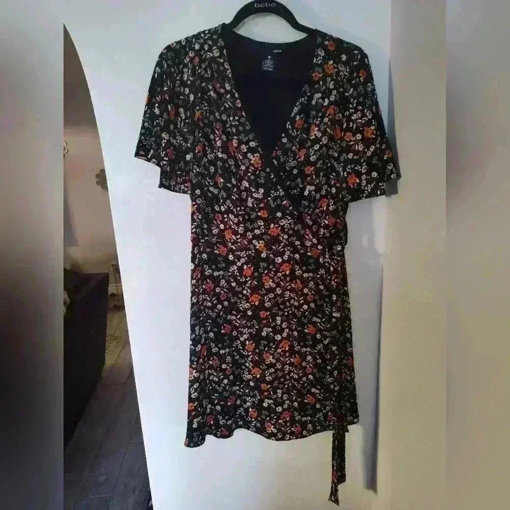 Aqua faux wrap floral dress size Large